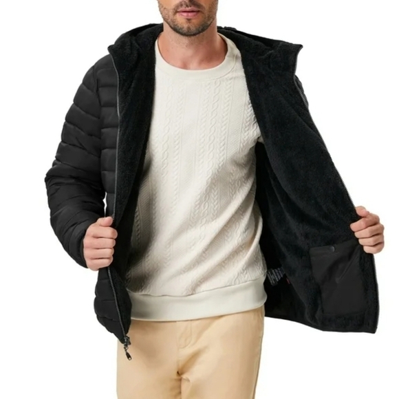 Hawke & Co Men's High Pile Sherpa Fleece Lined Spring Puffer Jacket - Picture 2 of 16